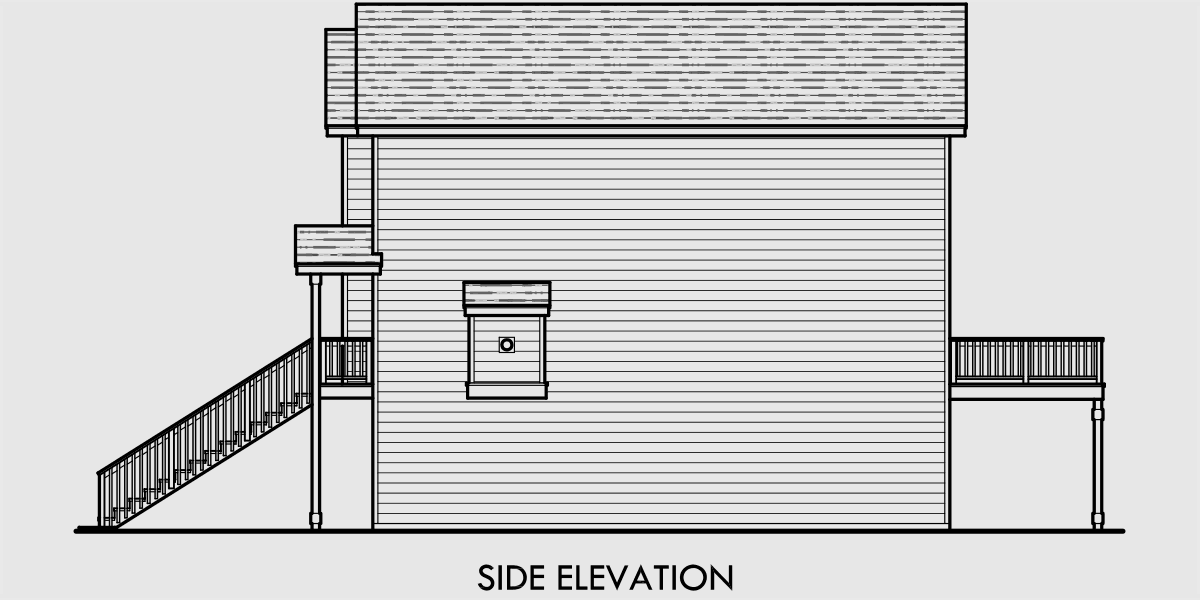 House front drawing elevation view for 10093 Three level 22 feet wide house plan three bedroom two car garage