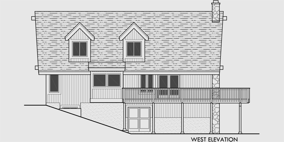 House side elevation view for 10082 A frame house plans, house plans with loft, mountain house plans, basement, 10082