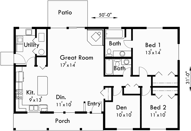 Single Level House Plans 3 Bedroom House Plans Covered Porch Ho