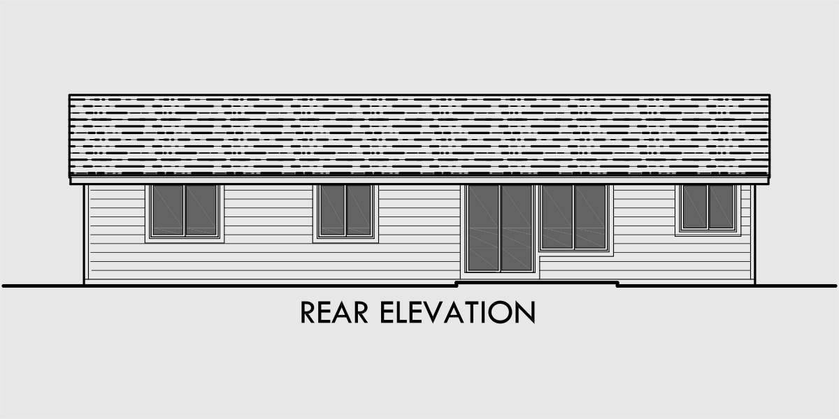 House front drawing elevation view for 10046 Single level house plans, 3 bedroom house plans, covered porch house plans, 10046