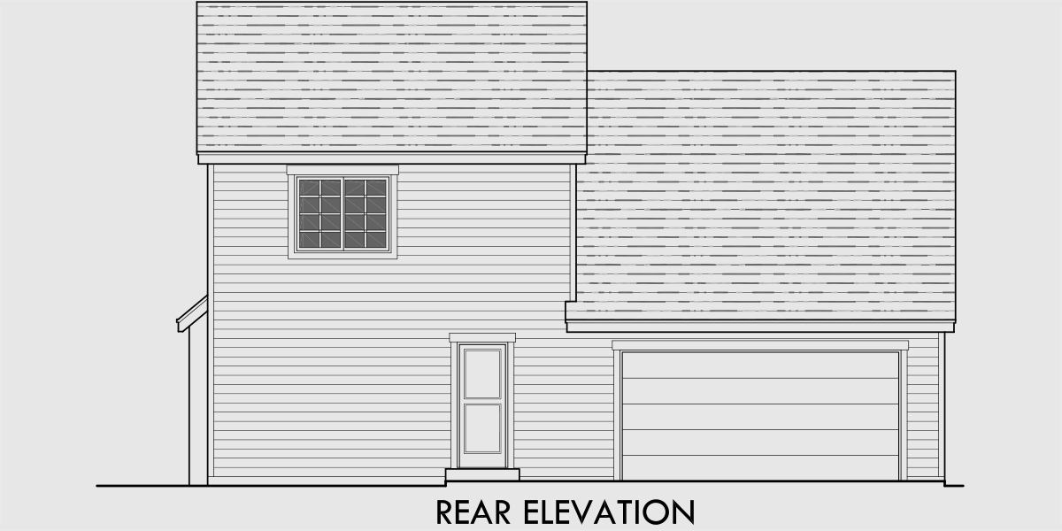 House front drawing elevation view for 9998 Two story house plans, 3 bedroom house plans, house plans with bonus room, rear entry garage house plans, 40 wide house plans, Covered Porch