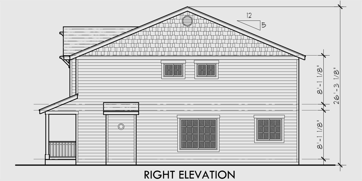 House rear elevation view for 9998 Two story house plans, 3 bedroom house plans, house plans with bonus room, rear entry garage house plans, 40 wide house plans, Covered Porch