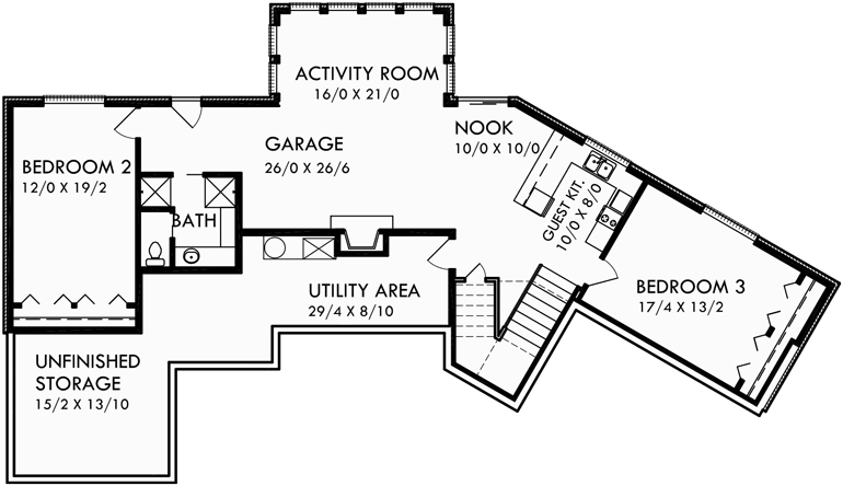 Basement Floor Plan for 9905 Ranch house plans, daylight basement house plans, sloping lot house plans, mother in law house plans, 9905