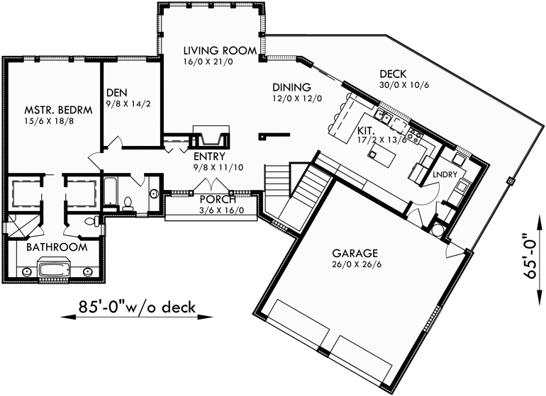 Main Floor Plan for 9905 Ranch house plans, daylight basement house plans, sloping lot house plans, mother in law house plans, 9905