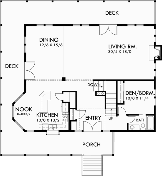 Main Floor Plan for 9924 5 bedroom house plans, farm house plans, house plans with 2 car garage, house plans with wrap around porch, house plans with basement, 9924