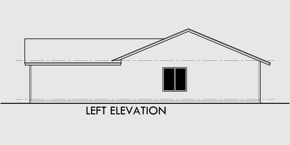 House side elevation view for 9957 Small house plans, 2 bedroom house plans, one story house plans, house plans with 2 car garage, house plans with covered porch, 9957