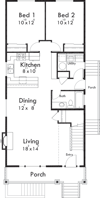 Main Floor Plan for D-591 Multigenerational house plans, 8 bedroom house plans, house plans with apartment, ADU house plans, D-591