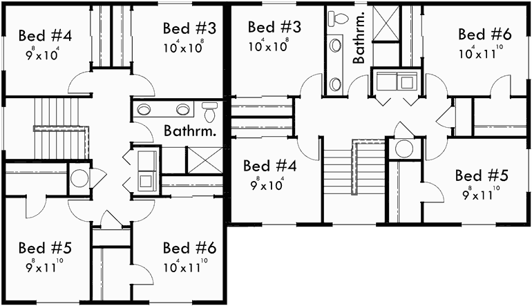 Upper Floor Plan for D-561 Duplex house plans, corner lot duplex house plans, D-561