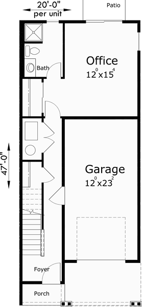 Lower Floor Plan for D-585 Townhouse Plans, Row House Plans, 4 Bedroom Duplex House Plans