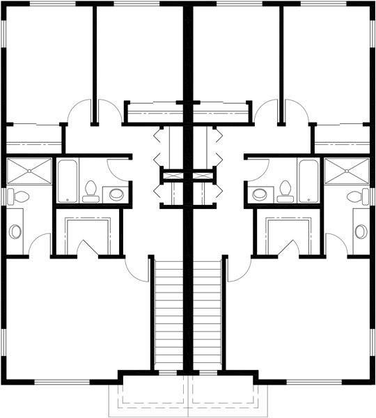 Upper Floor Plan 2 for Townhouse Plans, Row House Plans, 4 Bedroom Duplex House Plans