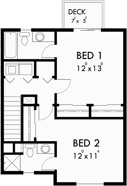 Upper Floor Plan for F-549 4-plex house plans, double master suite house plans, F-549