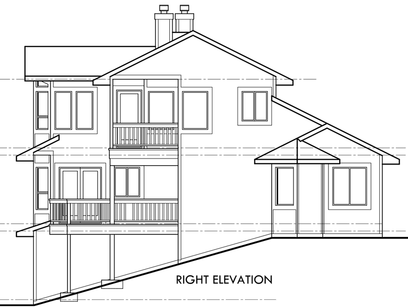 House side elevation view for 9600 View house plans, sloping lot house plans, multi level house plans, luxury master suite plans, 3d house plans, 9600