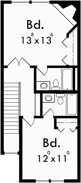 Upper Floor Plan for D-413 Duplex house plans, vacation house plans, D-413