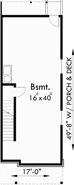 Basement Floor Plan for D-445 Duplex house plans, brownstone house plans, D-445