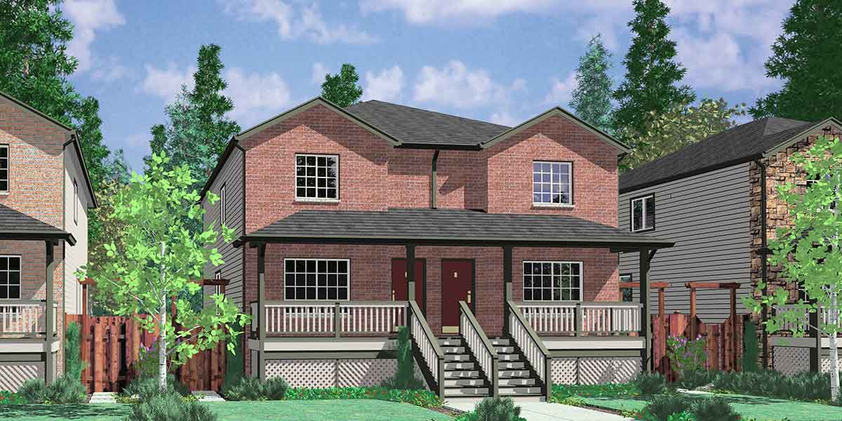 D-445 Duplex house plans, brownstone house plans, D-445