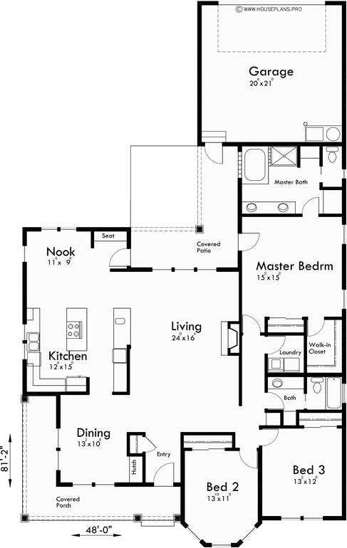 Main Floor Plan for 10153 Victorian house plans, one story house plans, house plans, house plans with wrap around porch, Portland house plans, 10153