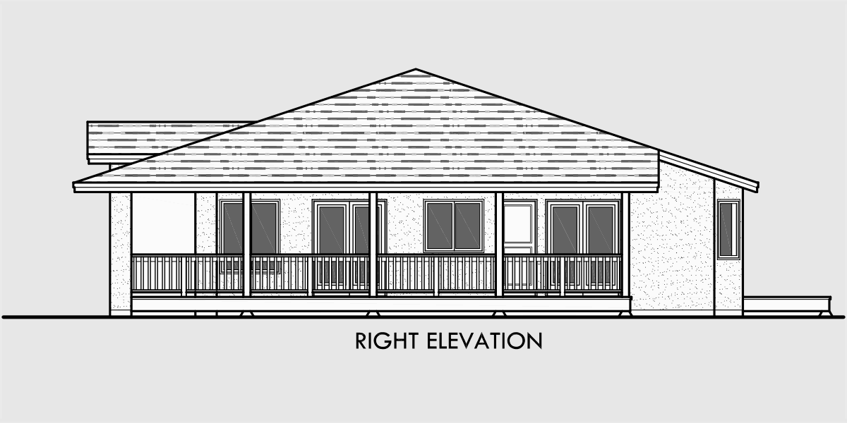 House side elevation view for 1185 Beach House Plan w/ wrap around porch mediterranean house plans www.houseplans.pro