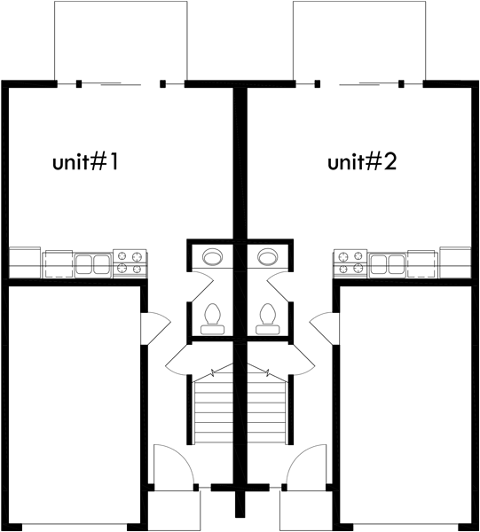 Main Floor Plan 2 for D-503 Narrow lot duplex house plans, 2 bedroom duplex house plans, affordable duplex floor plans, D-503