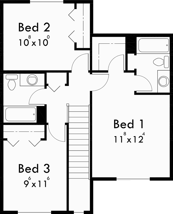 Upper Floor Plan for D-512 Duplex house plans, duplex house plans with garage, small duplex house plans, two story duplex house plans, D-512