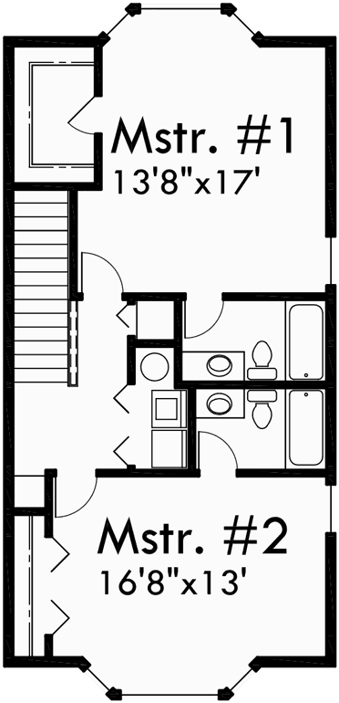 Upper Floor Plan for D-468 Triplex House Plans, D-468, Mixed Use House Plan, Condo Plans, Retail Office Space