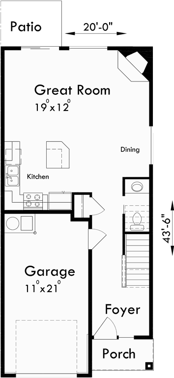 Fourplex Plan 20 Ft Wide House  Plan Row Home Plan 4 