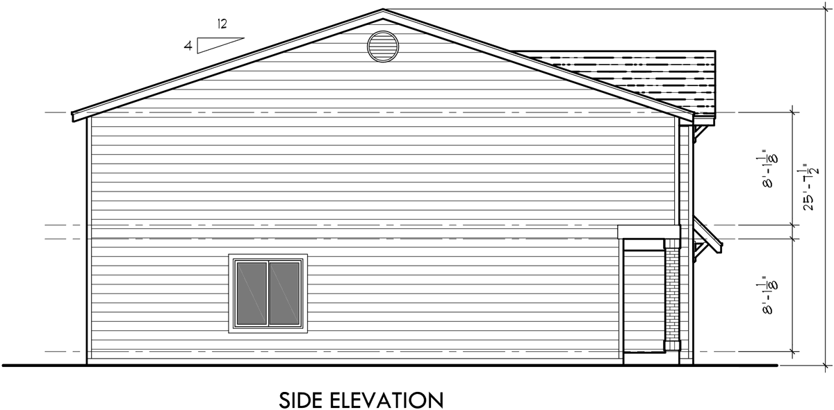 House side elevation view for F-547 Fourplex plans, 20 ft wide house plans, row home plans, 4 plex plans with garage, F-547