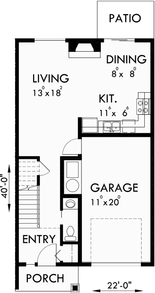 Main Floor Plan for F-564 Four plex house plans, best selling floor plans, narrow lot townhouse plans, F-564