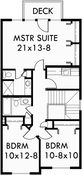 Upper Floor Plan for F-565 Fourplex house plans, daylight basement house plans, F-565