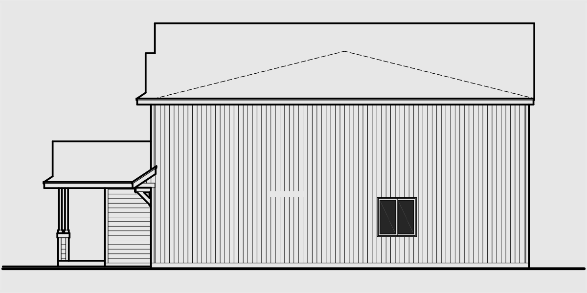 House side elevation view for T-412 Triplex house plans, triplex house plans with garage, two story triplex plans, T-412