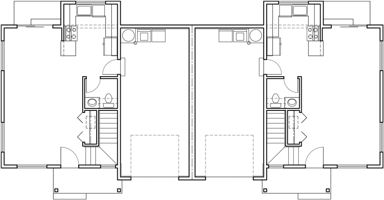 Main Floor Plan 2 for D-597 Duplex house plans, duplex plans with garages together, 3 bedroom duplex plans, Seattle house plans, D-597