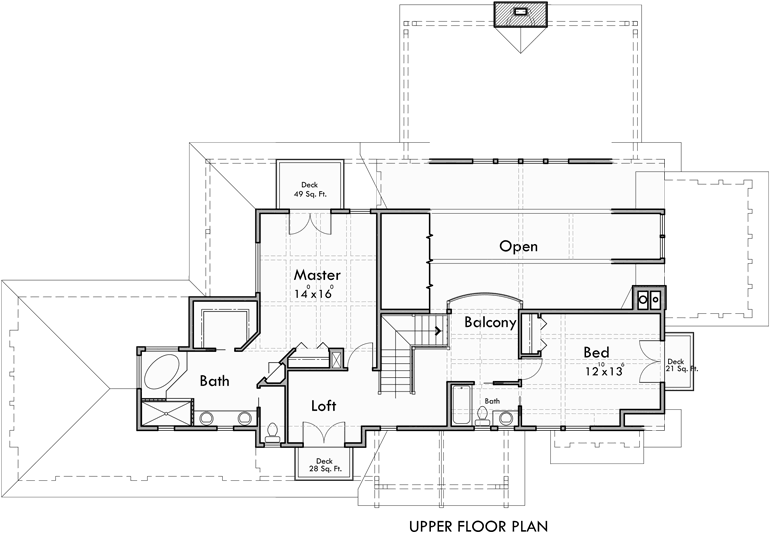 Upper Floor Plan for 10161 Timber frame house plans, craftsman house plans, custom house plans, 10161
