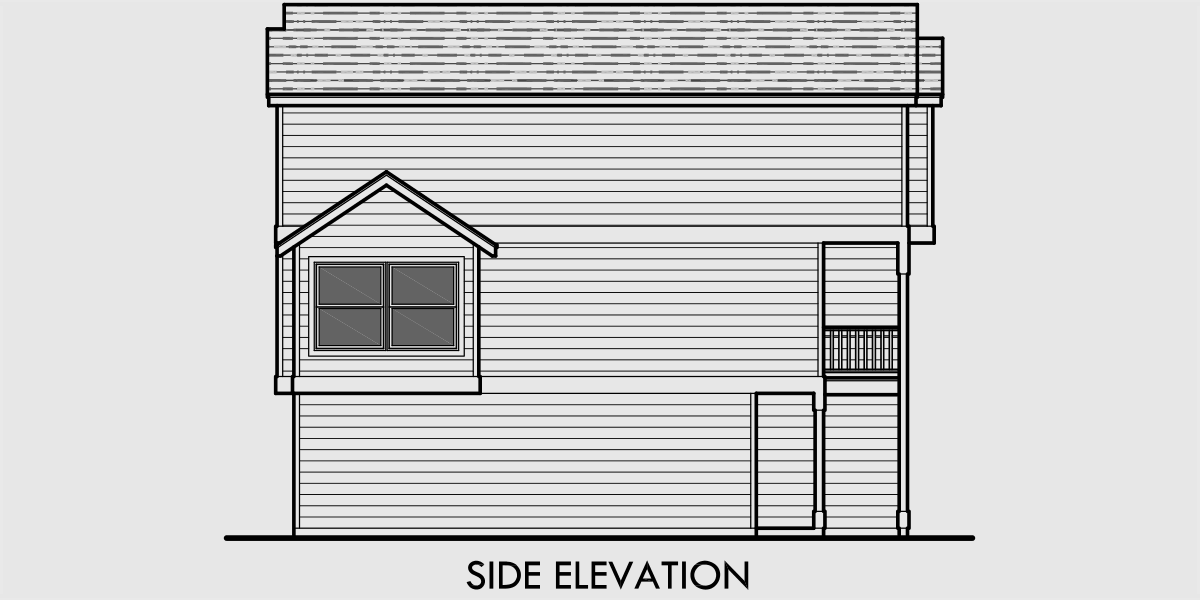 House rear elevation view for F-556 Quadplex plans, narrow lot house plans, row house plans, 4 plex plans, F-556