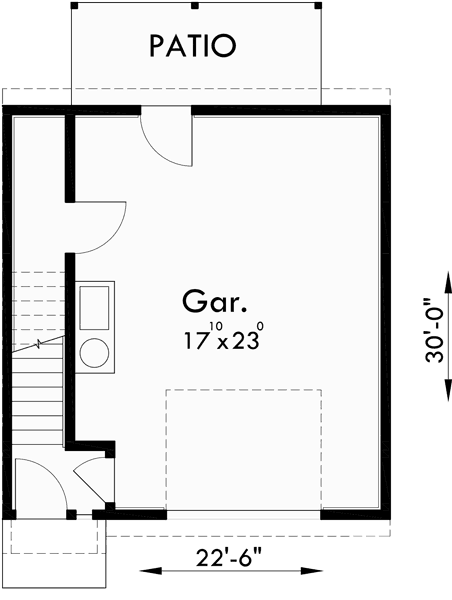 Lower Floor Plan for T-413 Triplex plans, small lot house plans, row house plans, 3 plex plans, triplex house plans with garage, T-413