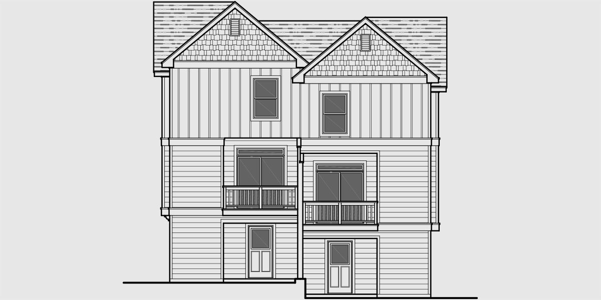 House side elevation view for D-544 Duplex house plans, narrow lot duplex house plans, 3 story townhouse plans, duplex house plans with garage, row house plans, D-544