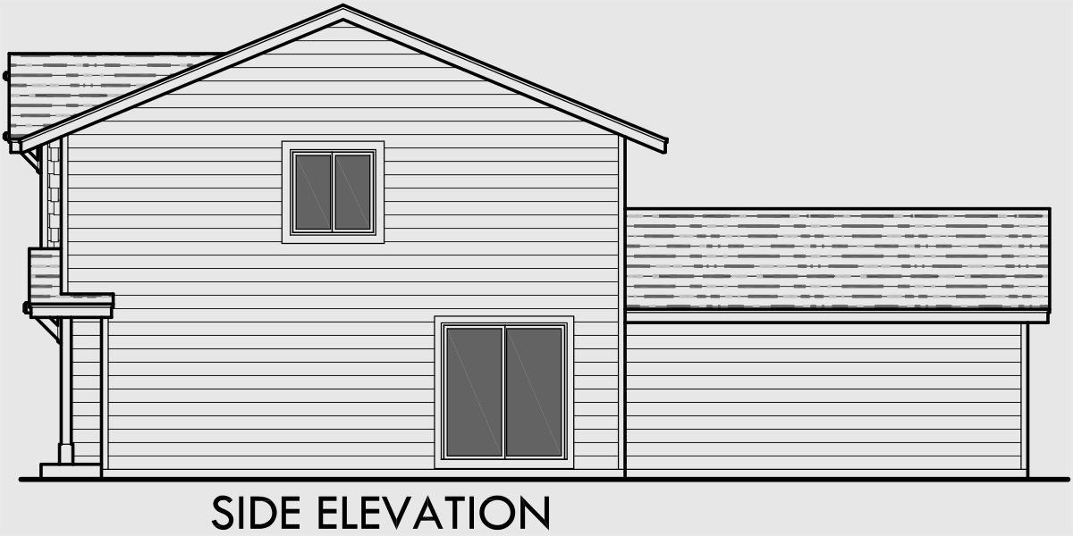 House side elevation view for D-543 Duplex house plans, narrow lot duplex house plans, duplex house plans with rear garage, small duplex house plans, D-543