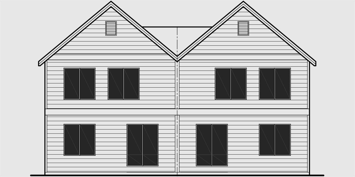 House front drawing elevation view for D-538 Duplex house plans, duplex home designs, duplex house plans with garage, 3 bedroom duplex house plans, D-538