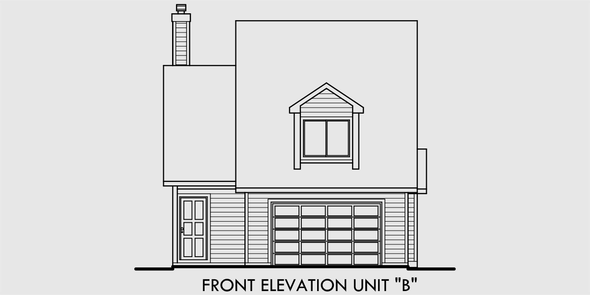 House front drawing elevation view for D-402 Duplex house plans, back to back duplex house plans, D-402