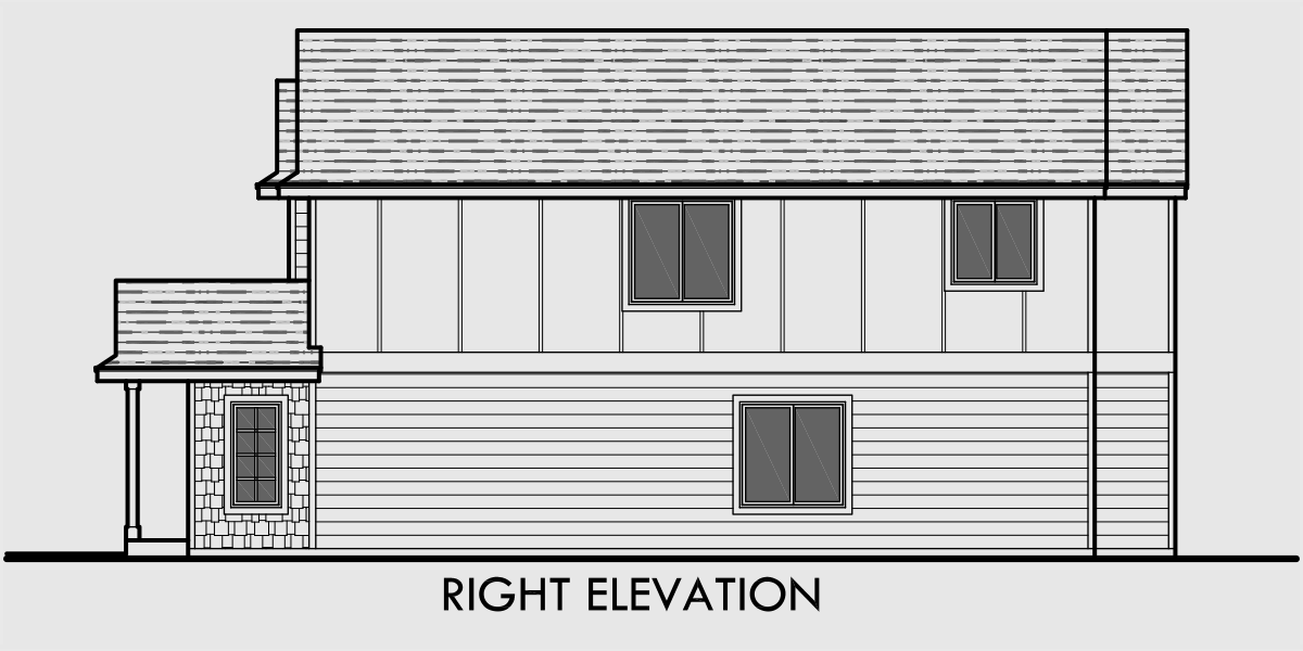 House rear elevation view for T-399 Triplex house plans, 3 unit house plans, multiplex house plans, T-399