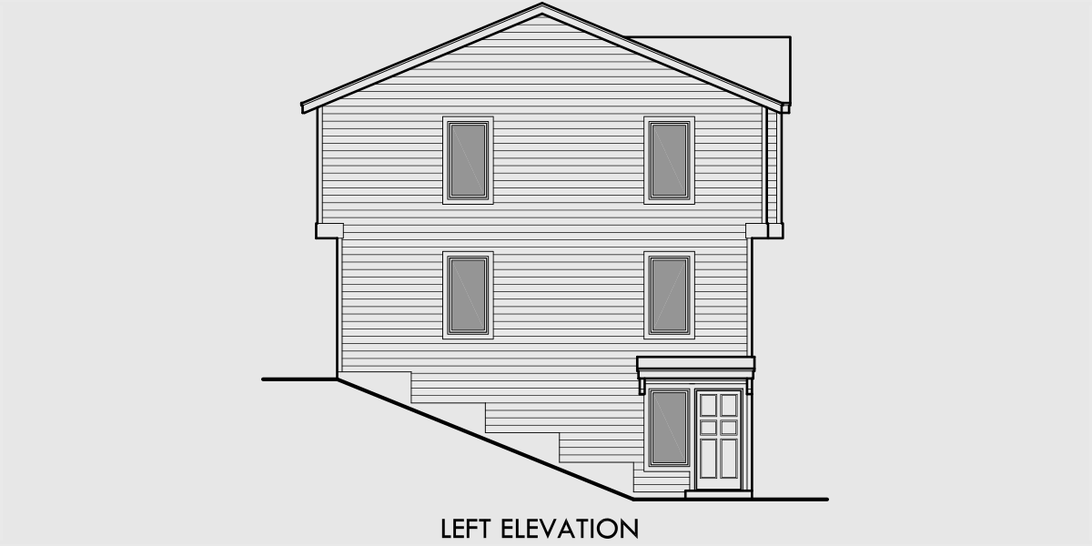 House front drawing elevation view for F-534 4 plex plans, 3 bedroom fourplex house plans, quadplex plans with garage, 3 story 4 plex house plans, F-534