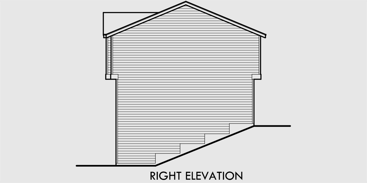 House side elevation view for F-534 4 plex plans, 3 bedroom fourplex house plans, quadplex plans with garage, 3 story 4 plex house plans, F-534
