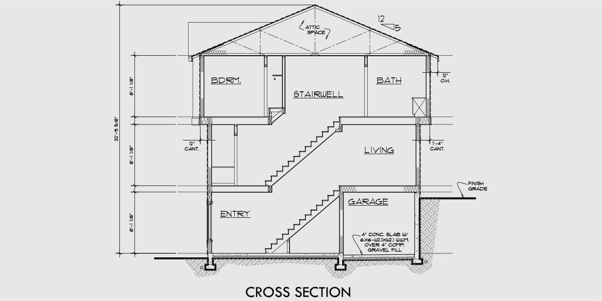 House rear elevation view for F-534 4 plex plans, 3 bedroom fourplex house plans, quadplex plans with garage, 3 story 4 plex house plans, F-534