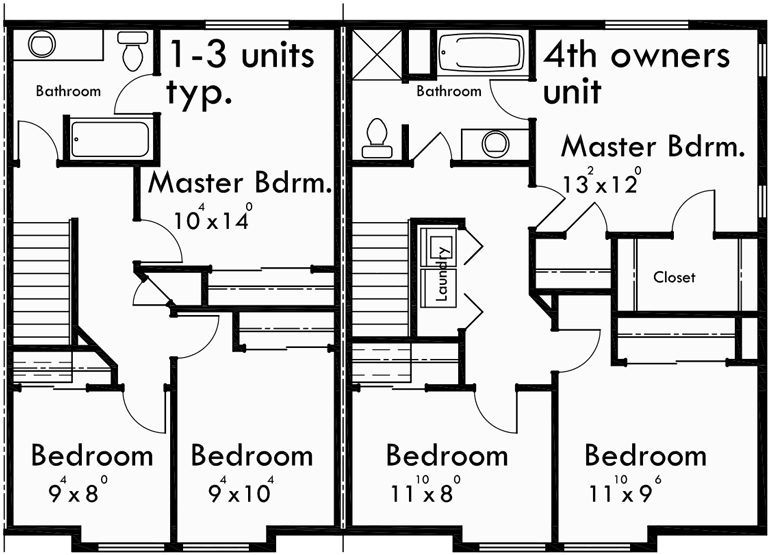 4 Plex Plans Fourplex With Owners Unit Quadplex Plans F 537