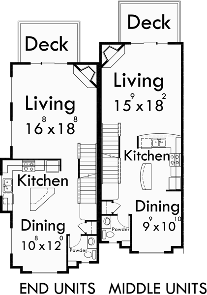 Main Floor Plan for F-540 Heavy timber craftsman, Townhouse plans, 4 plex house plans, row house plans with garage, F-540