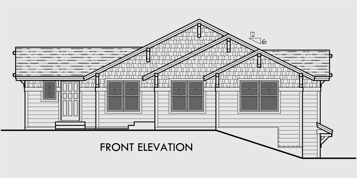 House side elevation view for D-534 Duplex house plans, corner lot duplex plans, duplex plans for sloping lots, duplex plans for corner lots, D-534