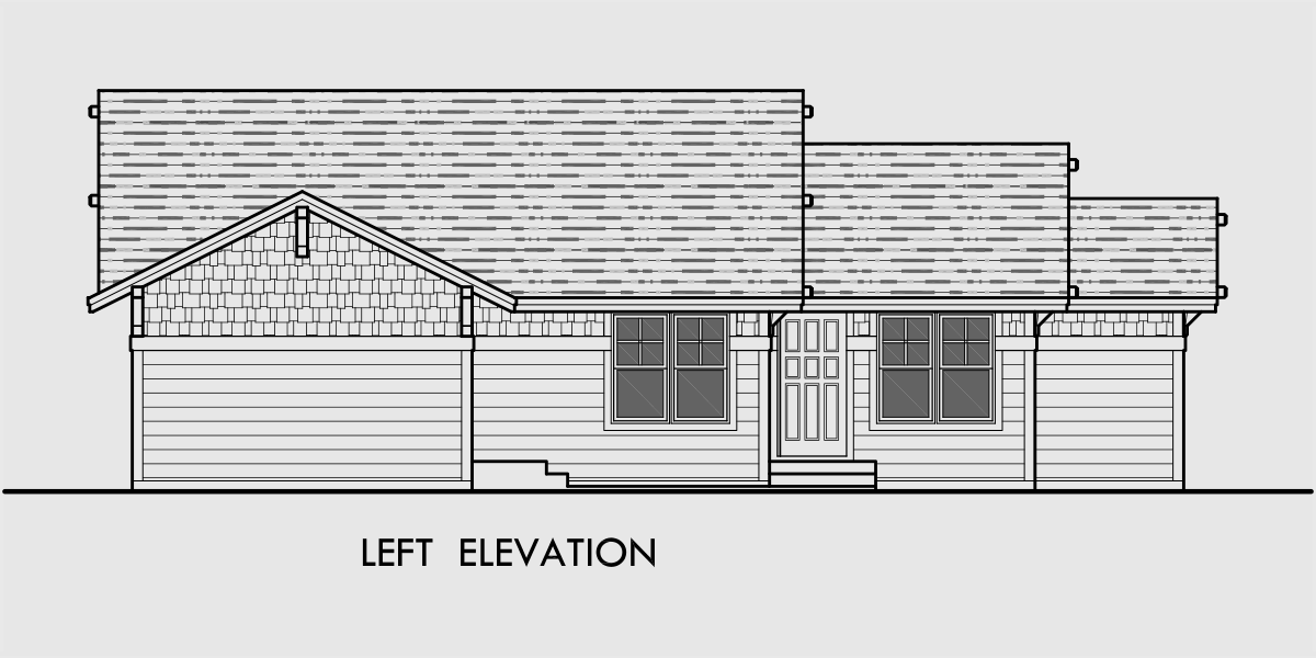 House side elevation view for D-534 Duplex house plans, corner lot duplex plans, duplex plans for sloping lots, duplex plans for corner lots, D-534
