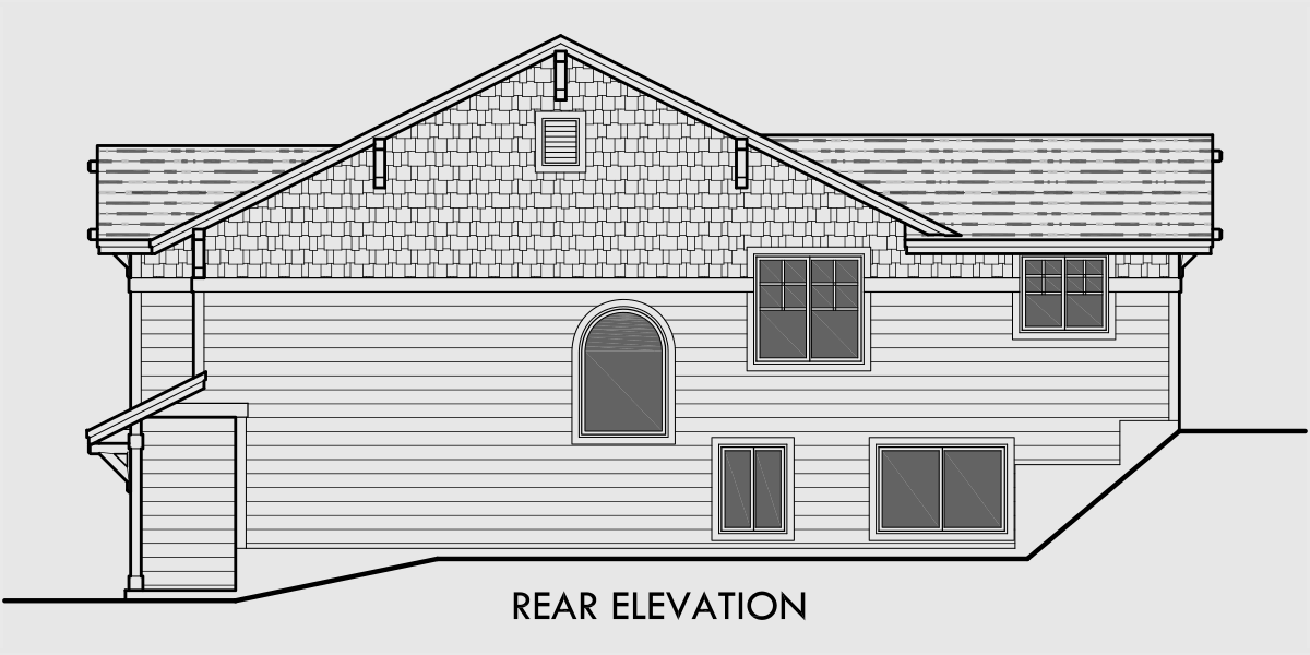House rear elevation view for D-534 Duplex house plans, corner lot duplex plans, duplex plans for sloping lots, duplex plans for corner lots, D-534