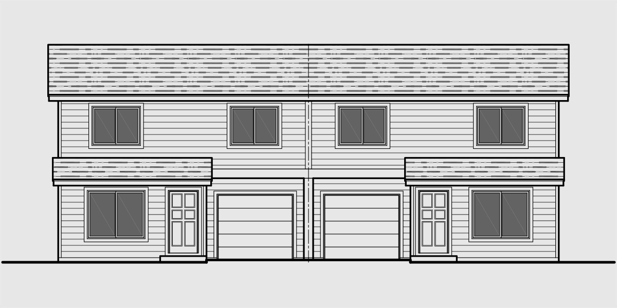 House front drawing elevation view for D-528 Duplex house plans, 2 master bedroom house plans, 2 story duplex house plans, small duplex house plans, D-528