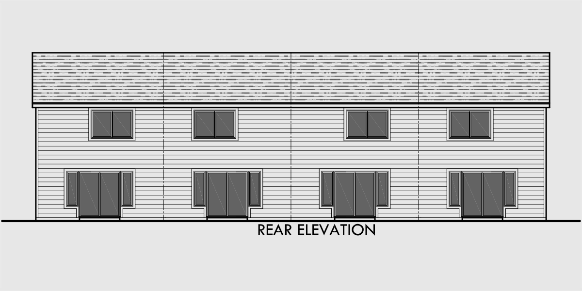 House front drawing elevation view for F-542 4 plex plans, fourplex plans, 2 master bedroom   plans, F-542