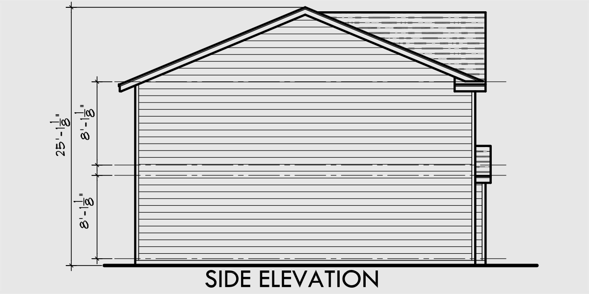 House side elevation view for F-542 4 plex plans, fourplex plans, 2 master bedroom   plans, F-542