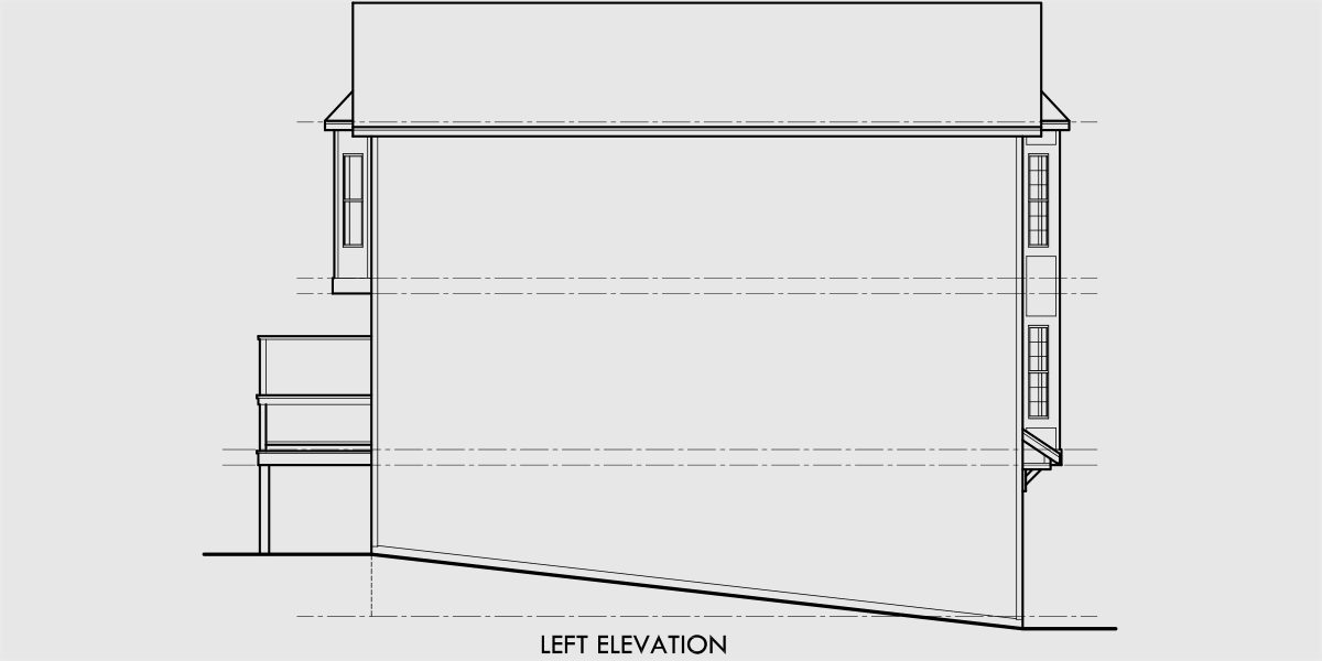 House rear elevation view for T-415 Triplex house plans, townhouse plans, 2 bedroom triplex plans, triplex with garage, T-415